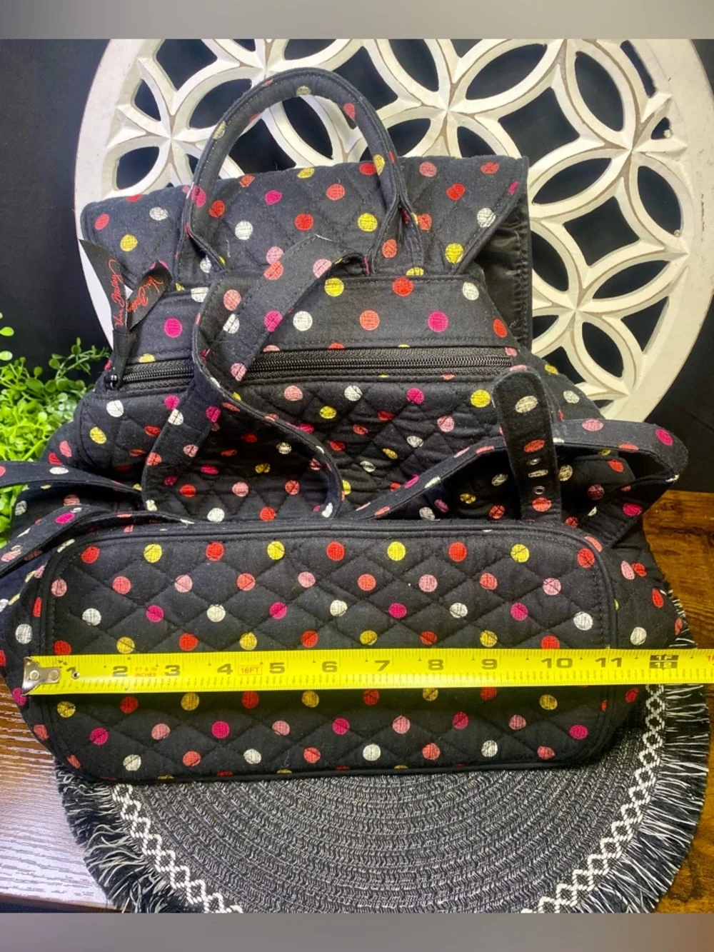 NWOT Vera Bradley Havana Dot Black Quilted Backpack‎ with Multicolor Dots